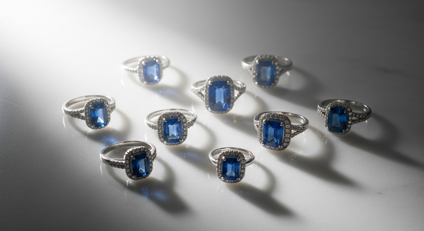 Bague saphir bleu classique pour femme sur fond élégant